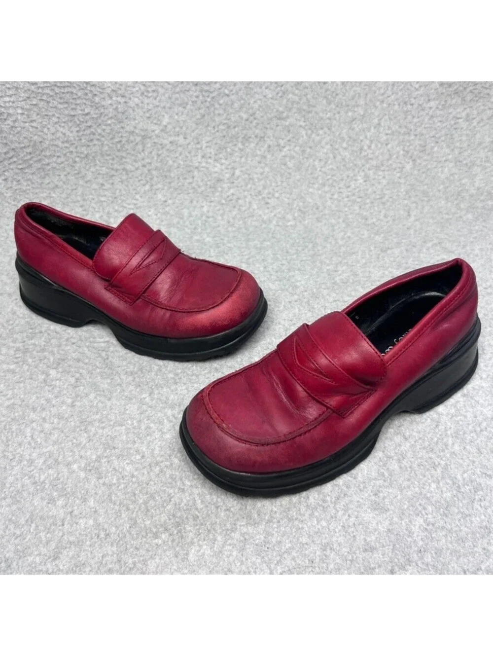 Wesley Co Vintage 90s Dark Academia Chunky Platform Loafers Red Leather 5 Grunge